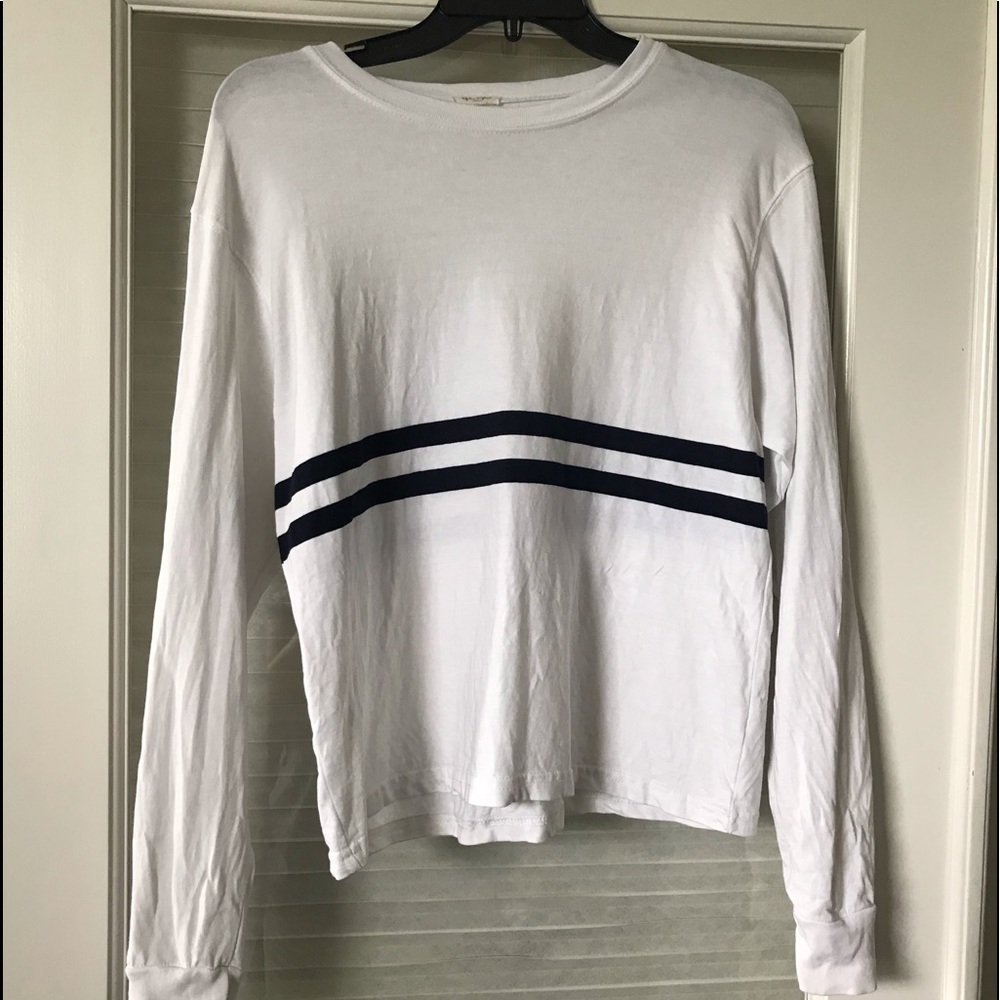 John Galt white & navy long sleeve tee size S